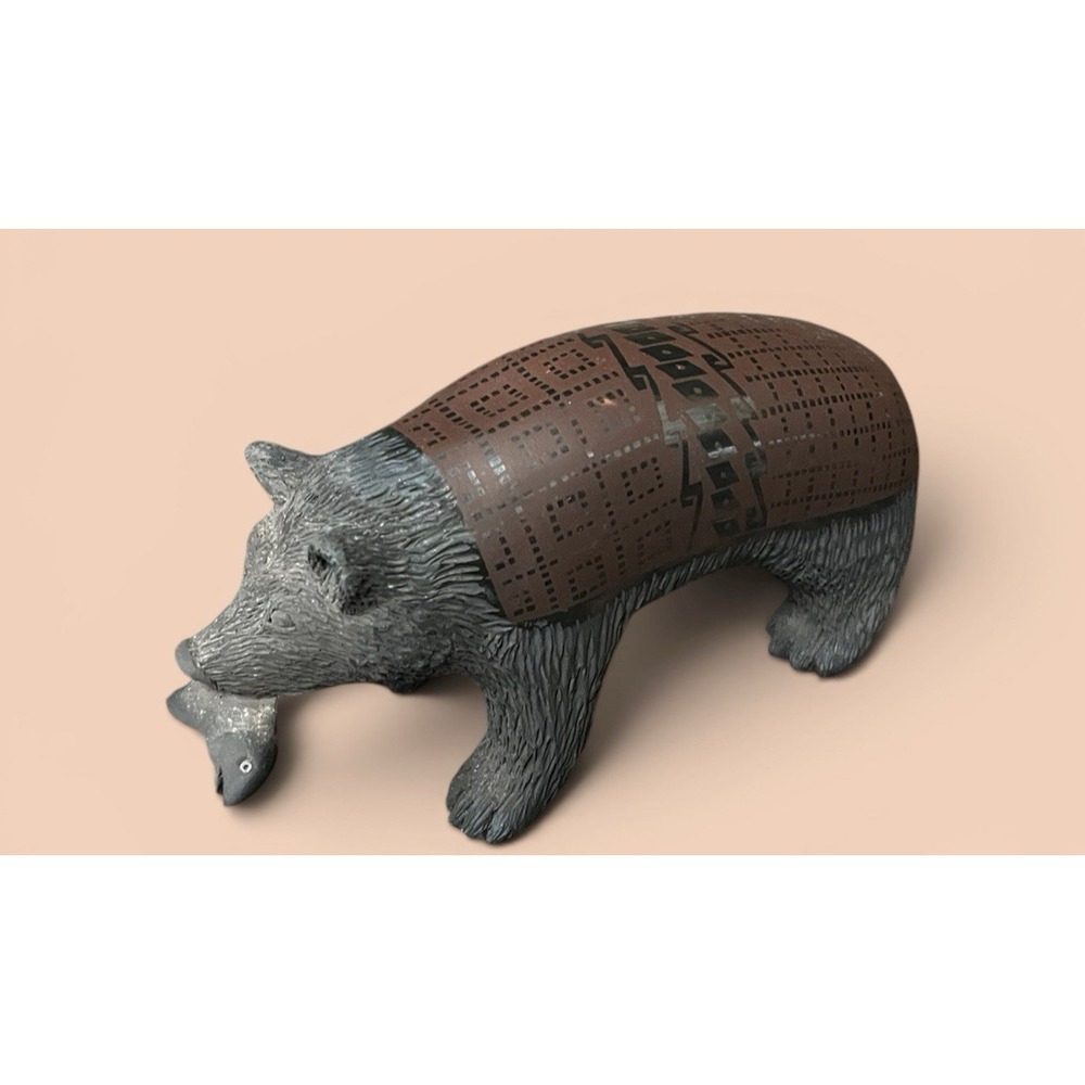 Mata Ortiz Pottery Black Bear Fish Effigy Mimbres Paquime Handmade‎ Art Mexican